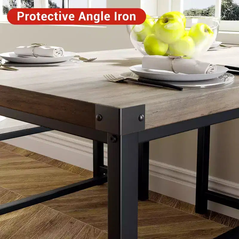 COZONY 3-Piece Dining Table Set for 4, Wood Kitchen Table with 2 Benches, Space-Saving Dinette Furniture for Small Spaces & Apartments