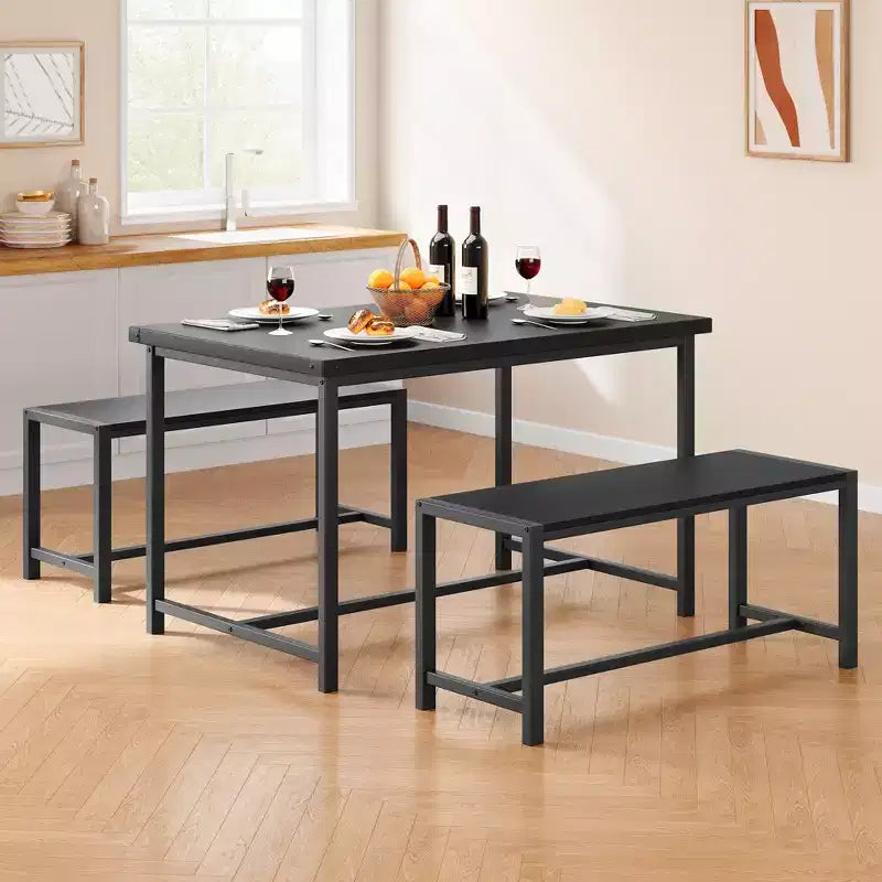 COZONY 3-Piece Dining Table Set for 4, Wood Kitchen Table with 2 Benches, Space-Saving Dinette Furniture for Small Spaces & Apartments