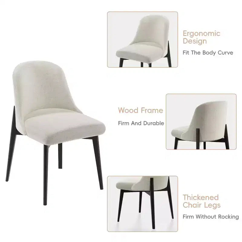 PexFix 52 Modern Round Dining Table Set with 6 Upholstered Chairs Black Textured Wood Top Pleated Pedestal Base Beige Seats for Kitchen Dining Room