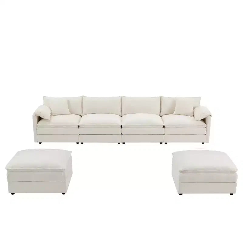 Polibi 6-Piece Chenille U-Shaped Modular Sectional Sofa with Dual Ottomans and Double-Layer Cushions