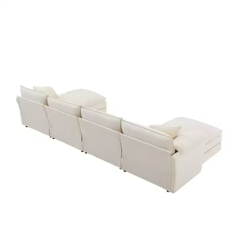 Polibi 6-Piece Chenille U-Shaped Modular Sectional Sofa with Dual Ottomans and Double-Layer Cushions