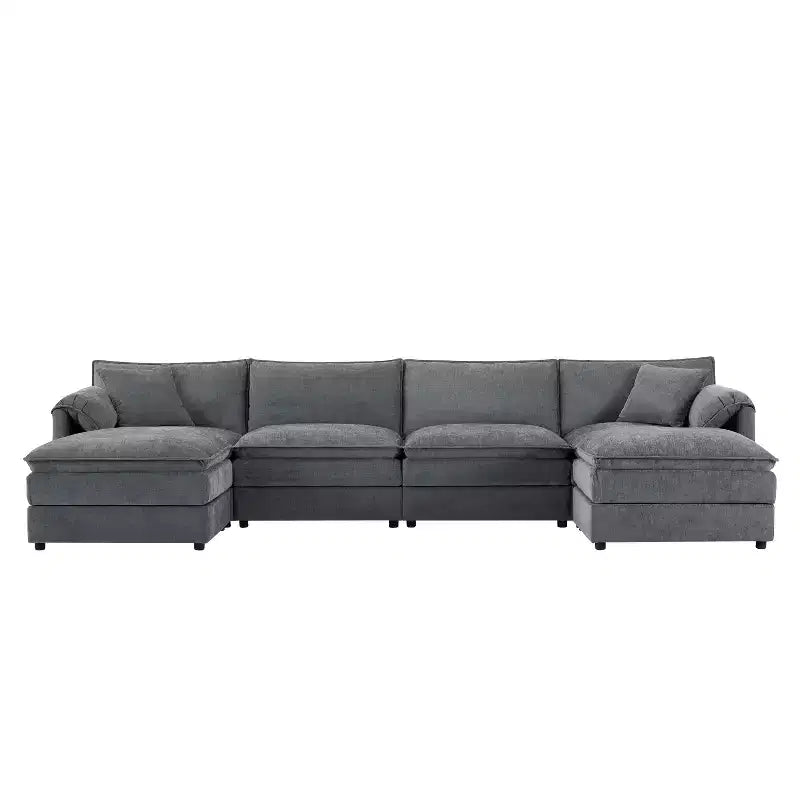 Polibi 6-Piece Chenille U-Shaped Modular Sectional Sofa with Dual Ottomans and Double-Layer Cushions