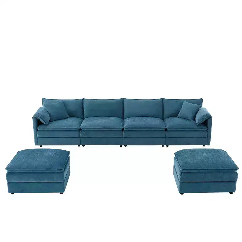 Polibi 6-Piece Chenille U-Shaped Modular Sectional Sofa with Dual Ottomans and Double-Layer Cushions