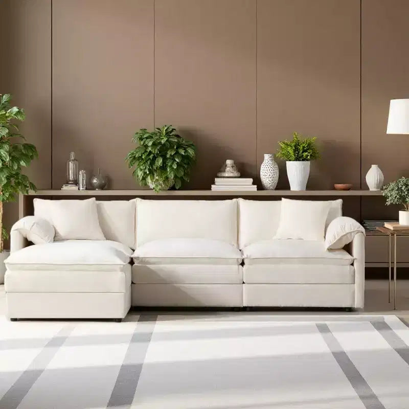 Polibi 4-Piece Chenille U-Shaped Modular Sectional Sofa with Movable Ottoman & Pillow Armrests