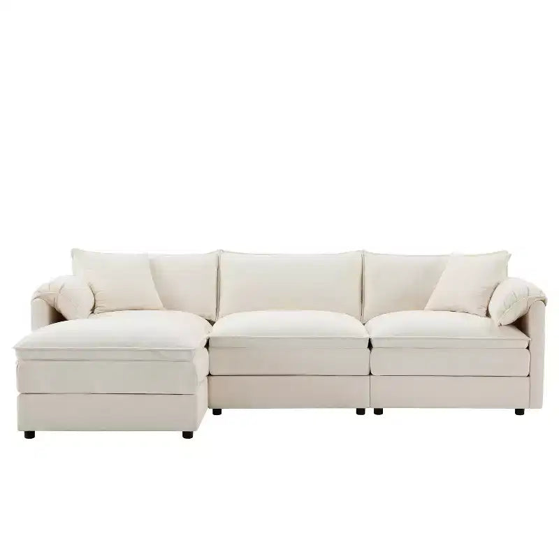 Polibi 4-Piece Chenille U-Shaped Modular Sectional Sofa with Movable Ottoman & Pillow Armrests