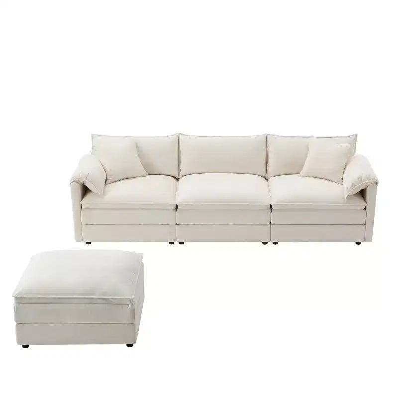 Polibi 4-Piece Chenille U-Shaped Modular Sectional Sofa with Movable Ottoman & Pillow Armrests