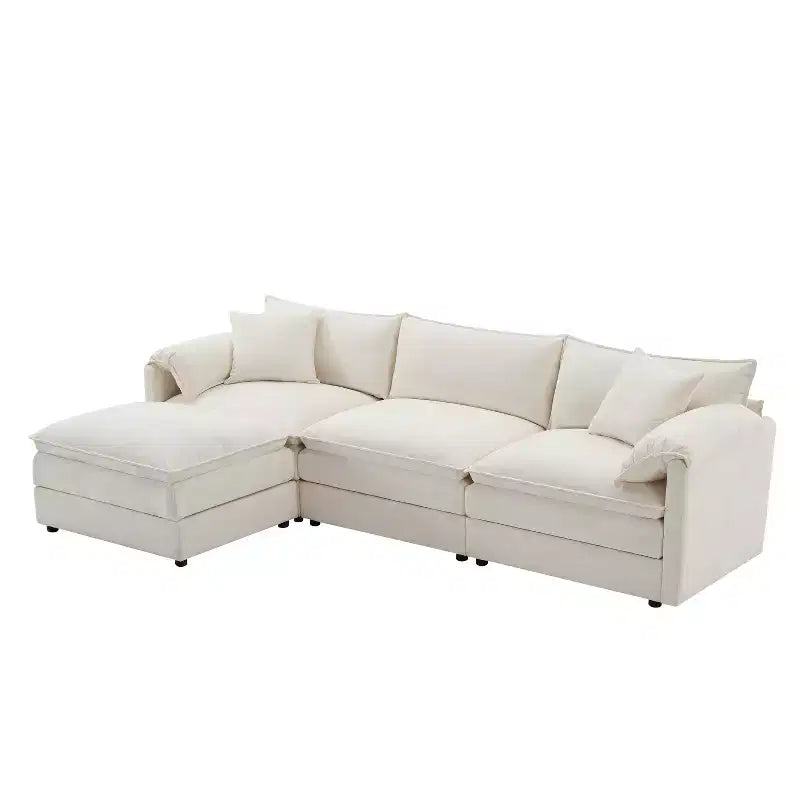 Polibi 4-Piece Chenille U-Shaped Modular Sectional Sofa with Movable Ottoman & Pillow Armrests