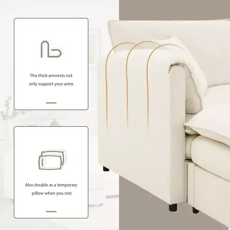 Polibi 4-Piece Chenille U-Shaped Modular Sectional Sofa with Movable Ottoman & Pillow Armrests