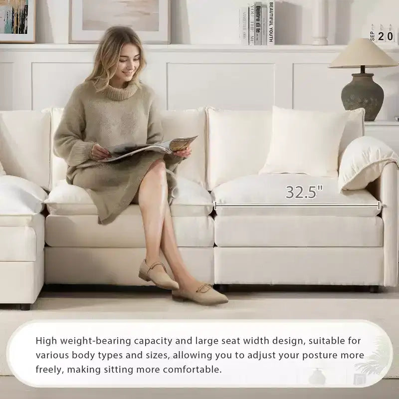 Polibi 4-Piece Chenille U-Shaped Modular Sectional Sofa with Movable Ottoman & Pillow Armrests