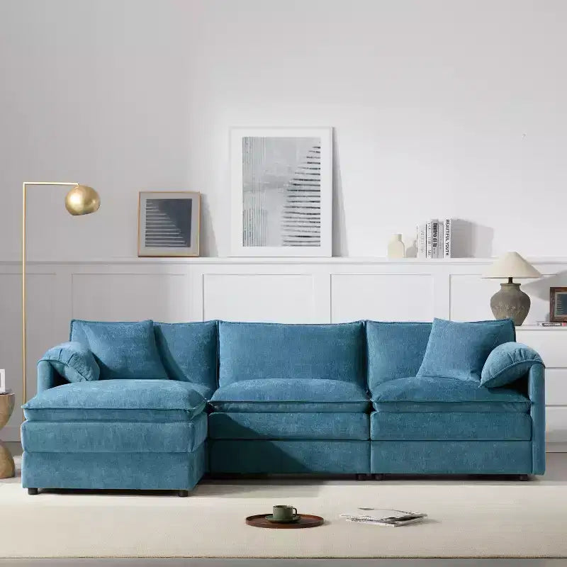 Polibi 4-Piece Chenille U-Shaped Modular Sectional Sofa with Movable Ottoman & Pillow Armrests