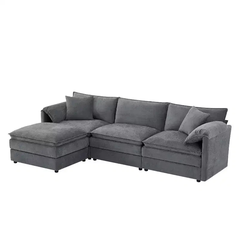 Polibi 4-Piece Chenille U-Shaped Modular Sectional Sofa with Movable Ottoman & Pillow Armrests