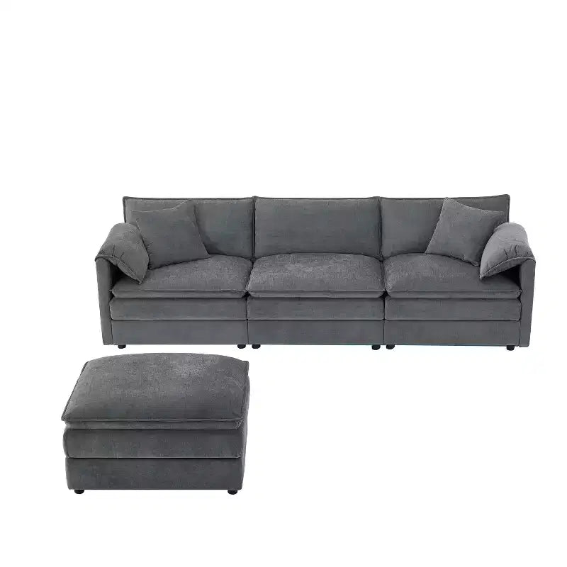 Polibi 4-Piece Chenille U-Shaped Modular Sectional Sofa with Movable Ottoman & Pillow Armrests