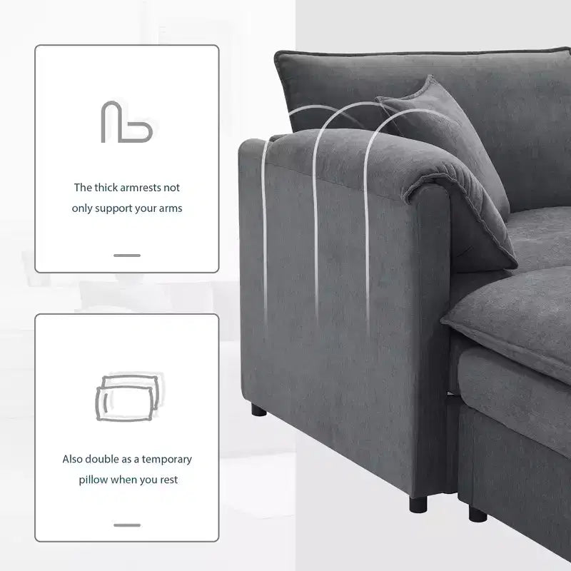 Polibi 4-Piece Chenille U-Shaped Modular Sectional Sofa with Movable Ottoman & Pillow Armrests