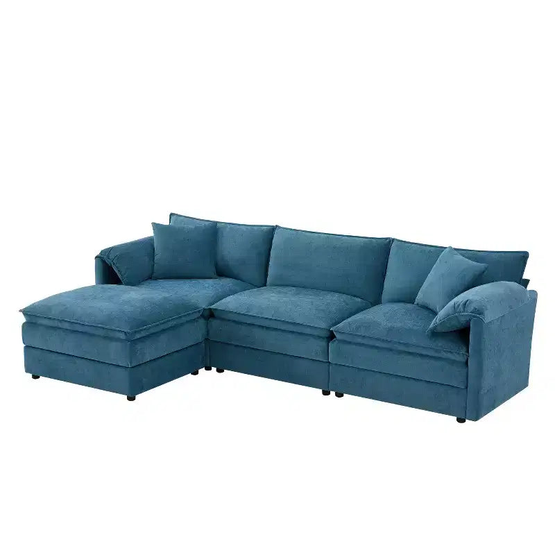 Polibi 4-Piece Chenille U-Shaped Modular Sectional Sofa with Movable Ottoman & Pillow Armrests