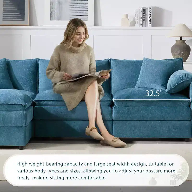 Polibi 4-Piece Chenille U-Shaped Modular Sectional Sofa with Movable Ottoman & Pillow Armrests