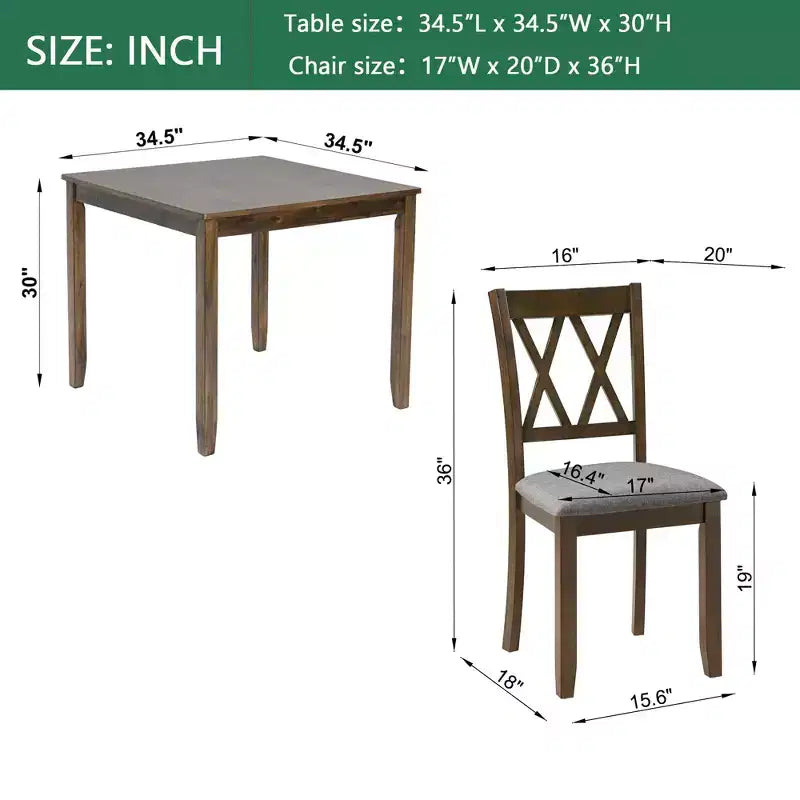 GDFStudio Andrea Modern Wood and Fabric 5 Piece Dining Set with Cross-Back