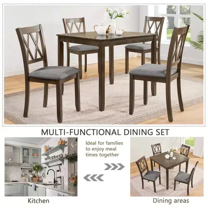 GDFStudio Andrea Modern Wood and Fabric 5 Piece Dining Set with Cross-Back