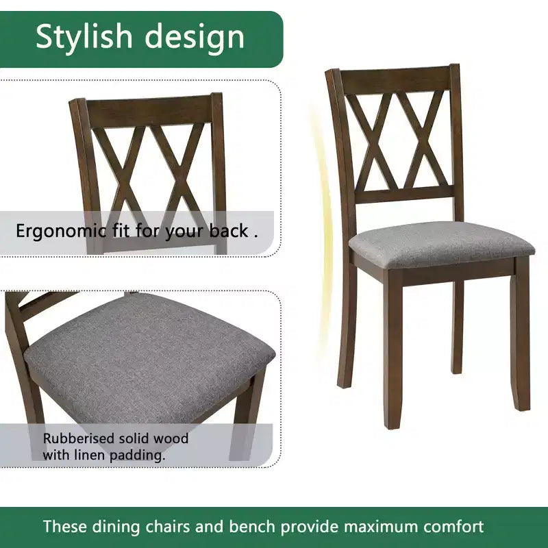 GDFStudio Andrea Modern Wood and Fabric 5 Piece Dining Set with Cross-Back