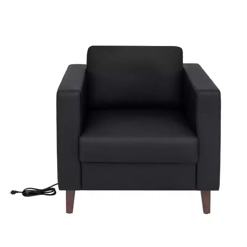 Flash Furniture HERCULES Artemis 3 Piece Upholstered Reception Set, 8 AC Outlets/4 USB/4 USB-C Ports and Wood Walnut Legs with Adjustable Floor Glides