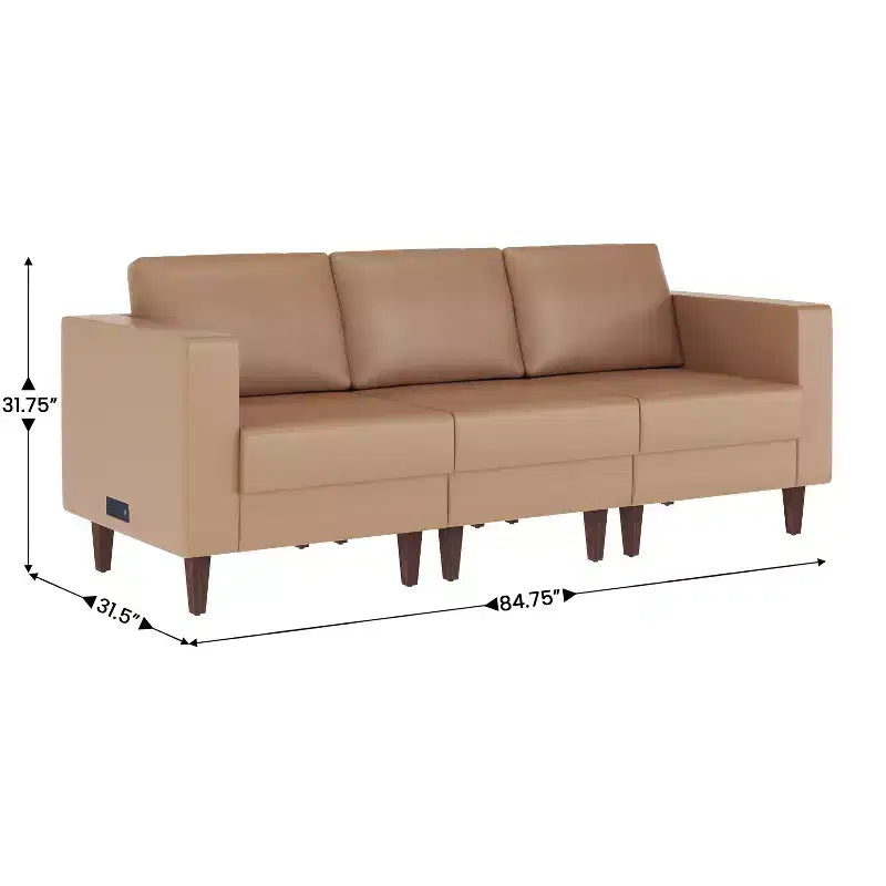 Flash Furniture HERCULES Artemis 3 Piece Upholstered Reception Set, 8 AC Outlets/4 USB/4 USB-C Ports and Wood Walnut Legs with Adjustable Floor Glides