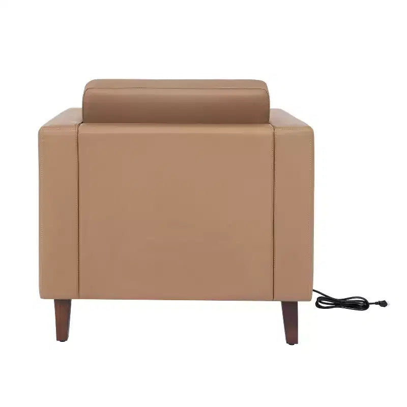 Flash Furniture HERCULES Artemis 3 Piece Upholstered Reception Set, 8 AC Outlets/4 USB/4 USB-C Ports and Wood Walnut Legs with Adjustable Floor Glides