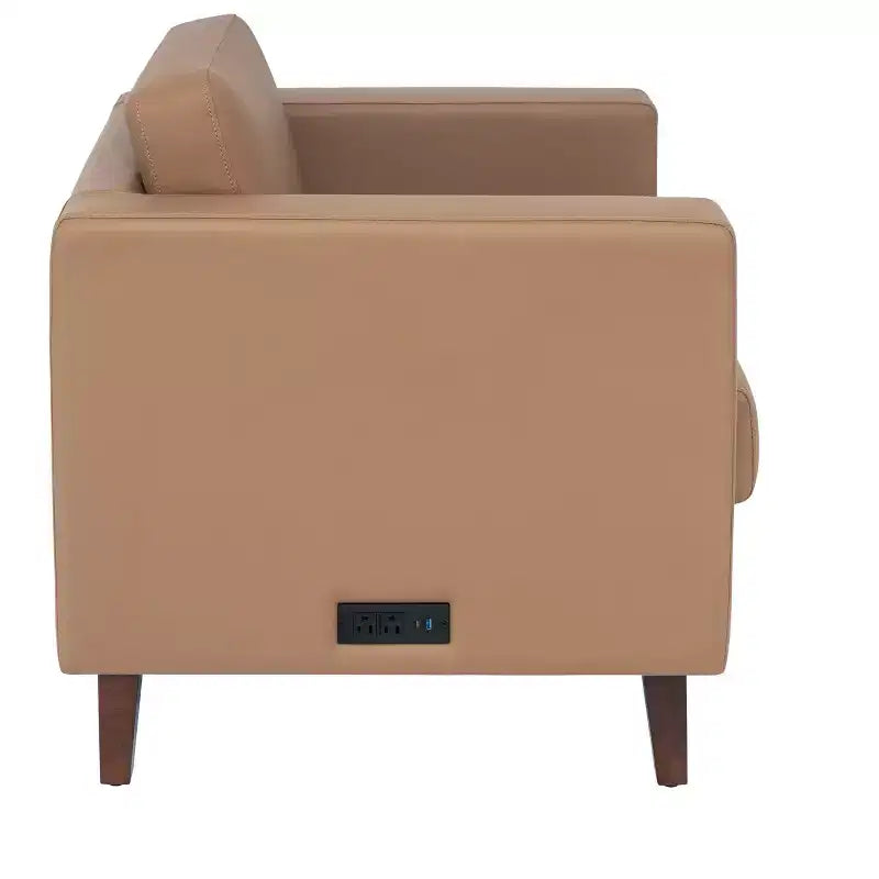 Flash Furniture HERCULES Artemis 3 Piece Upholstered Reception Set, 8 AC Outlets/4 USB/4 USB-C Ports and Wood Walnut Legs with Adjustable Floor Glides