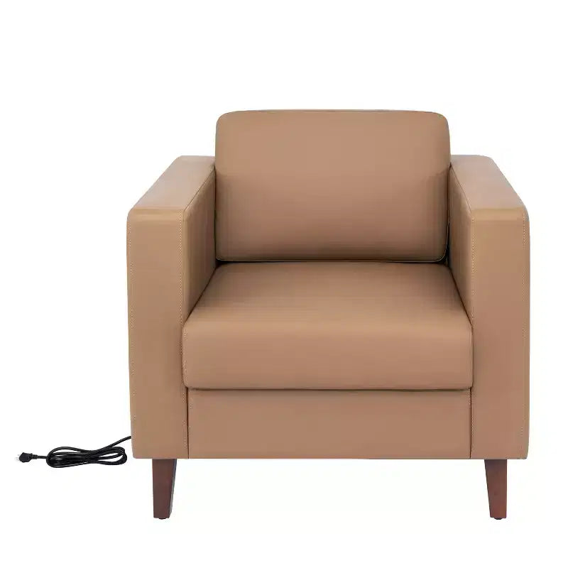 Flash Furniture HERCULES Artemis 3 Piece Upholstered Reception Set, 8 AC Outlets/4 USB/4 USB-C Ports and Wood Walnut Legs with Adjustable Floor Glides