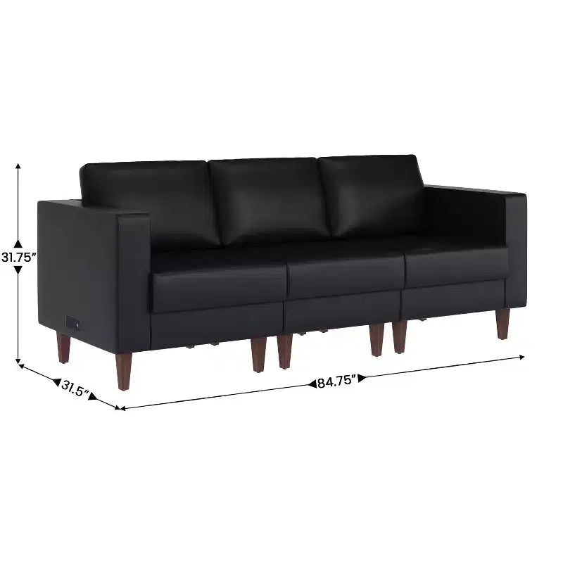 Flash Furniture HERCULES Artemis 3 Piece Upholstered Reception Set, 8 AC Outlets/4 USB/4 USB-C Ports and Wood Walnut Legs with Adjustable Floor Glides