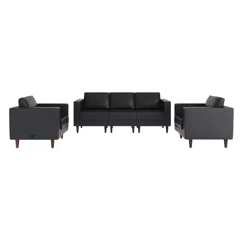 Flash Furniture HERCULES Artemis 3 Piece Upholstered Reception Set, 8 AC Outlets/4 USB/4 USB-C Ports and Wood Walnut Legs with Adjustable Floor Glides