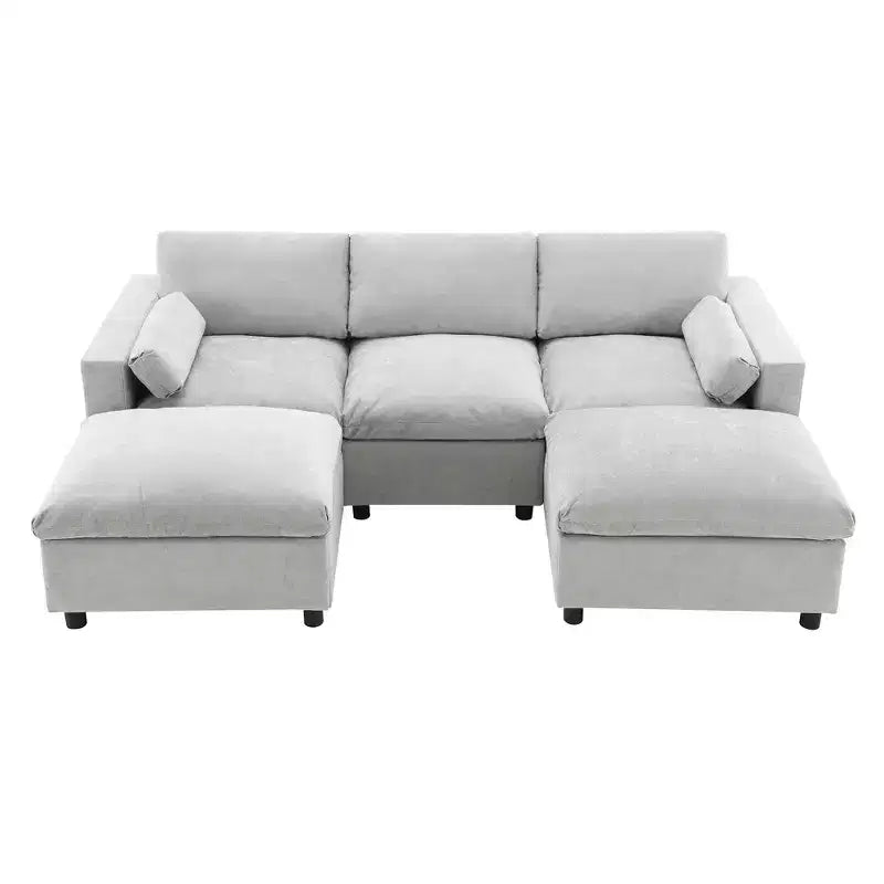 Polibi 5-Seat Modular Chenille Sectional Sofa with Dual Ottomans