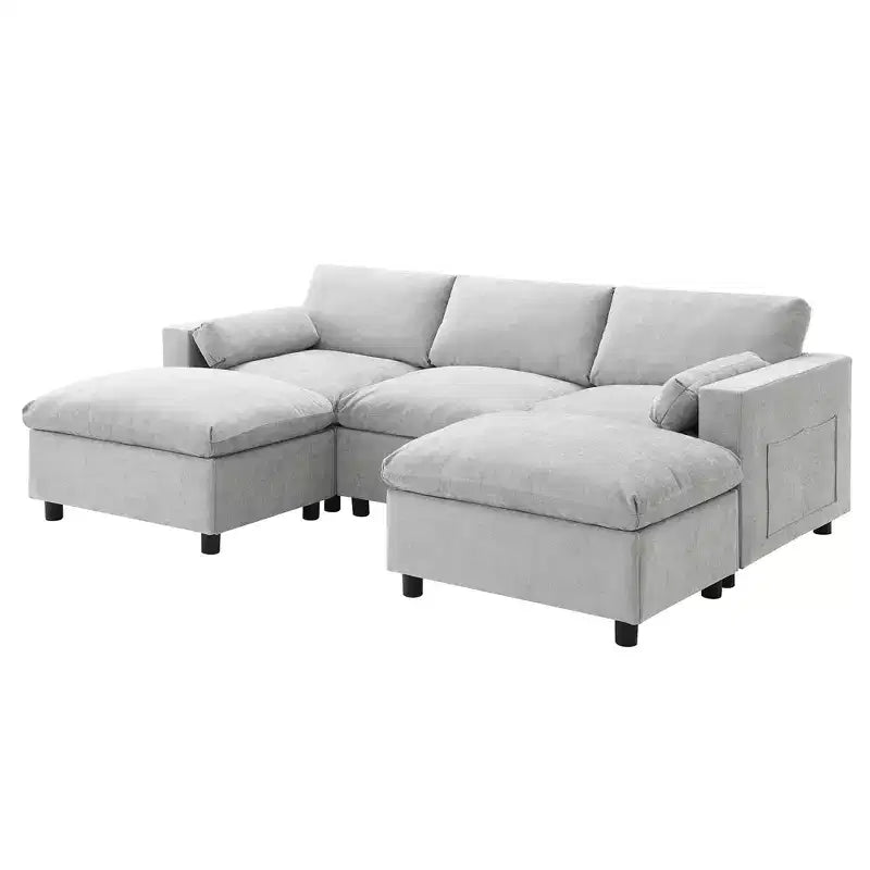 Polibi 5-Seat Modular Chenille Sectional Sofa with Dual Ottomans
