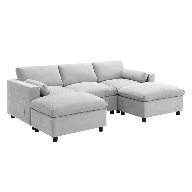 Polibi 5-Seat Modular Chenille Sectional Sofa with Dual Ottomans