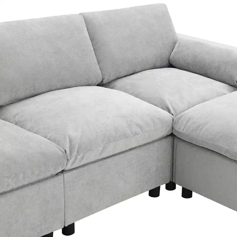 Polibi 5-Seat Modular Chenille Sectional Sofa with Dual Ottomans