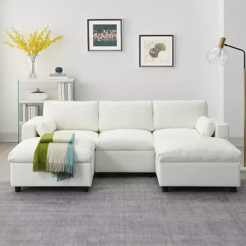 Polibi 5-Seat Modular Chenille Sectional Sofa with Dual Ottomans