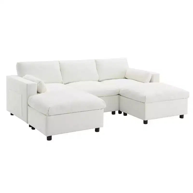 Polibi 5-Seat Modular Chenille Sectional Sofa with Dual Ottomans