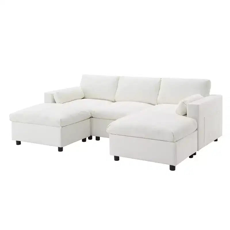Polibi 5-Seat Modular Chenille Sectional Sofa with Dual Ottomans
