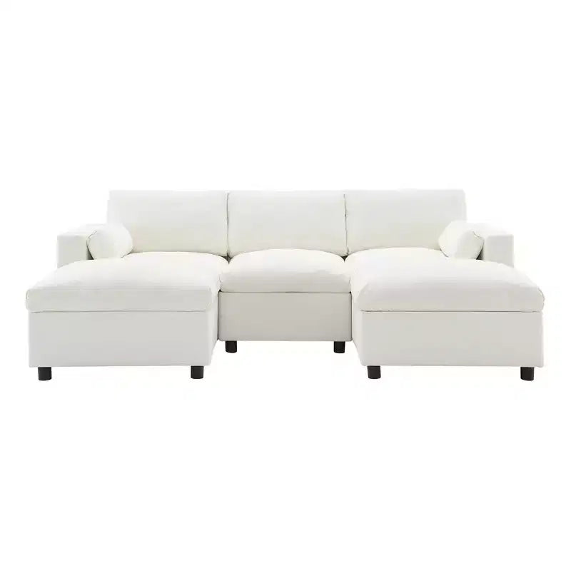 Polibi 5-Seat Modular Chenille Sectional Sofa with Dual Ottomans