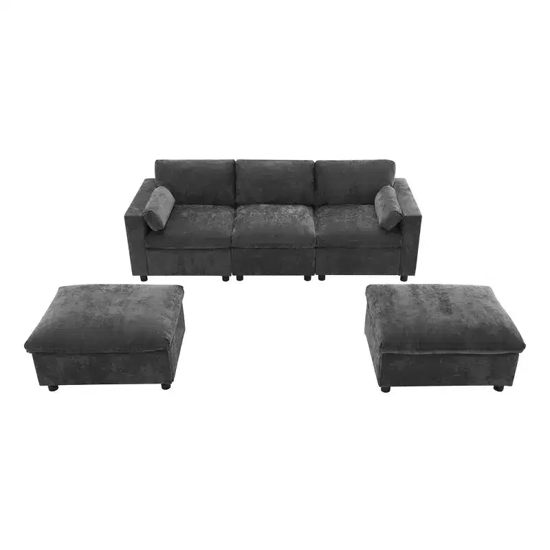 Polibi 5-Seat Modular Chenille Sectional Sofa with Dual Ottomans