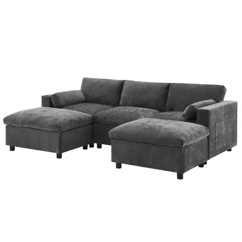 Polibi 5-Seat Modular Chenille Sectional Sofa with Dual Ottomans