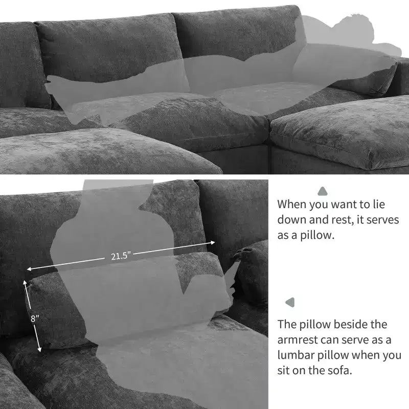 Polibi 5-Seat Modular Chenille Sectional Sofa with Dual Ottomans