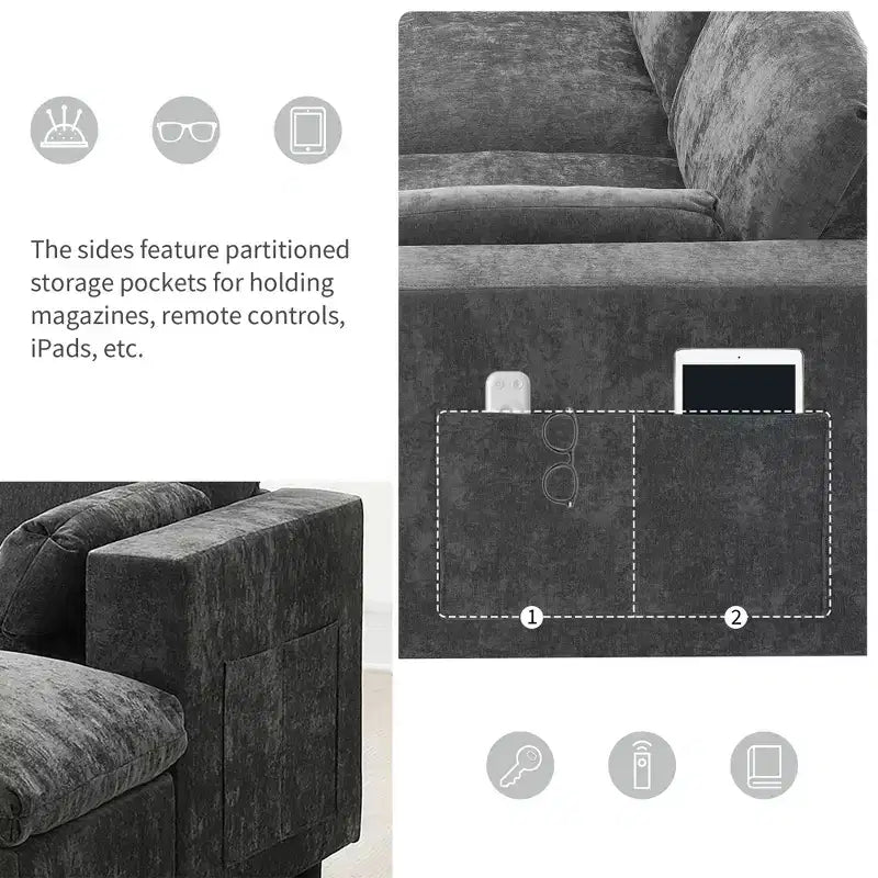Polibi 5-Seat Modular Chenille Sectional Sofa with Dual Ottomans