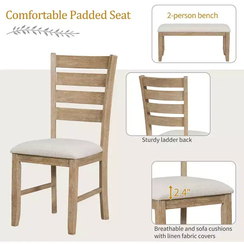 GDFStudio Mark 6 Piece Solid Wood Dining Set with Table and Chairs