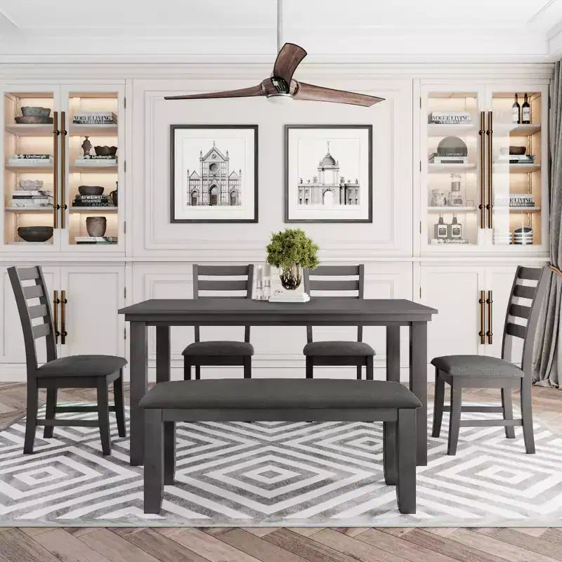 GDFStudio Mark 6 Piece Solid Wood Dining Set with Table and Chairs