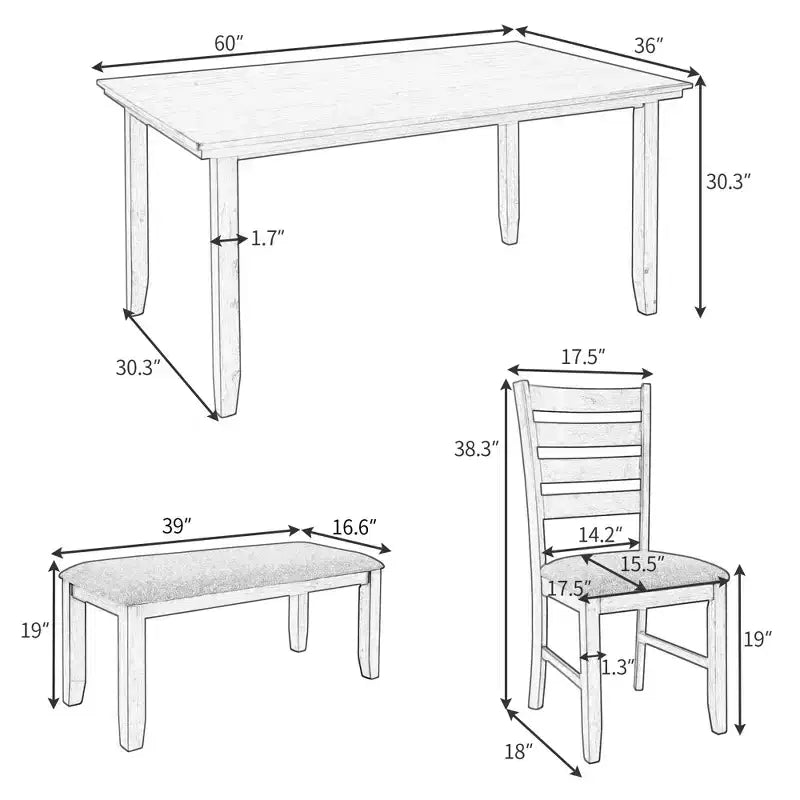GDFStudio Mark 6 Piece Solid Wood Dining Set with Table and Chairs