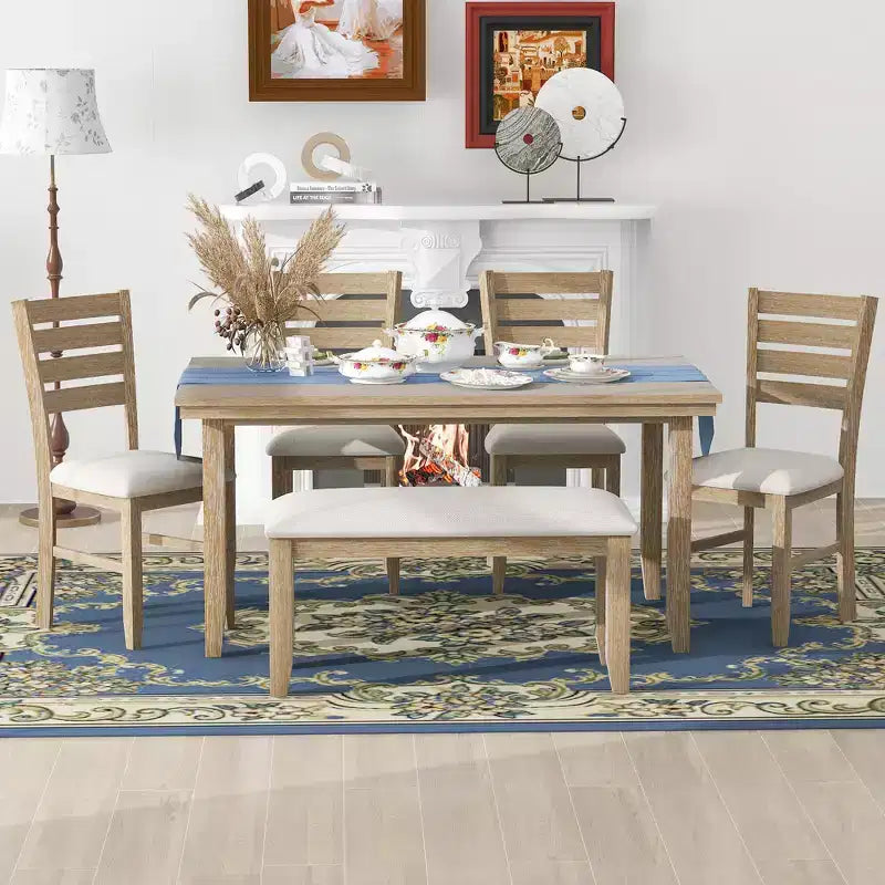 GDFStudio Mark 6 Piece Solid Wood Dining Set with Table and Chairs