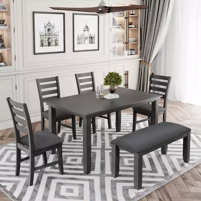 GDFStudio Mark 6 Piece Solid Wood Dining Set with Table and Chairs