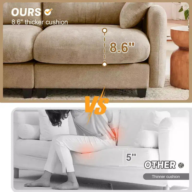 3-Seater Beige Modular Chenille Fabric Sectional U Shaped Couch With 2 Ottomans and 2 Throw Pillows for Living room