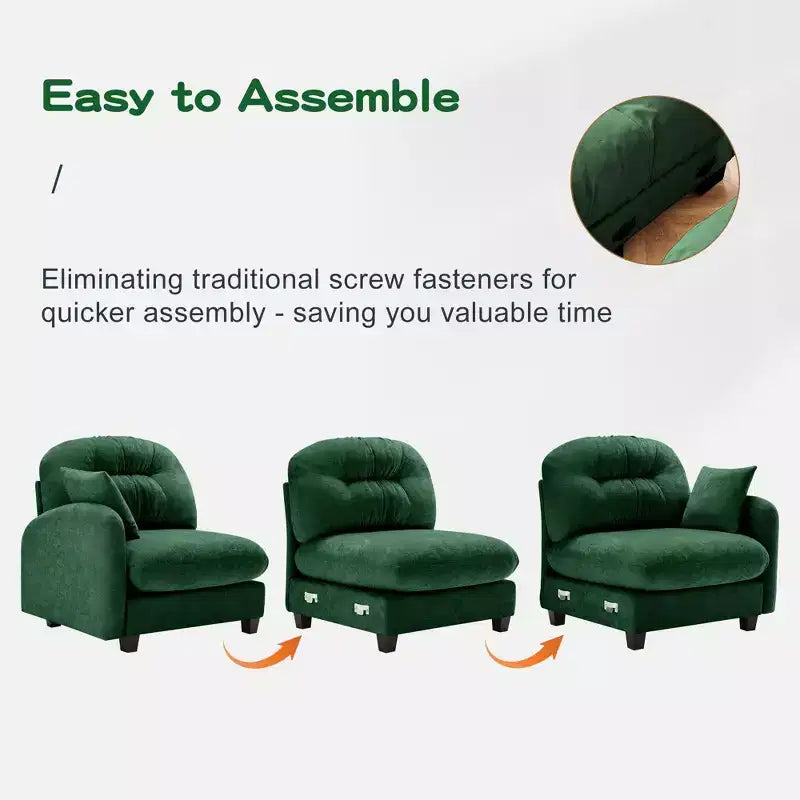 3-Seater Beige Modular Chenille Fabric Sectional U Shaped Couch With 2 Ottomans and 2 Throw Pillows for Living room
