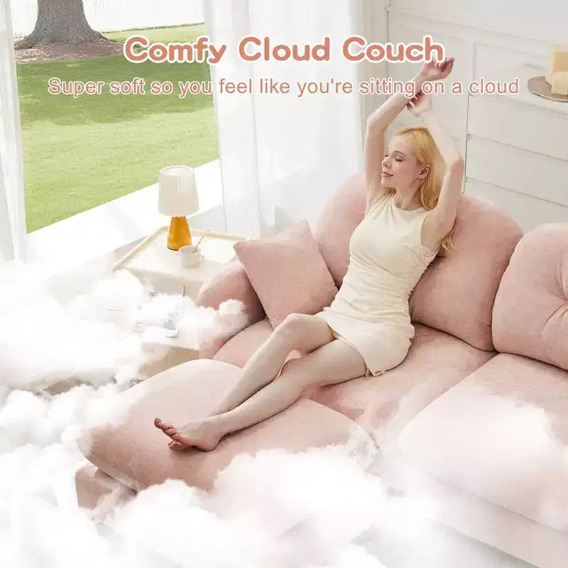 3-Seater Beige Modular Chenille Fabric Sectional U Shaped Couch With 2 Ottomans and 2 Throw Pillows for Living room