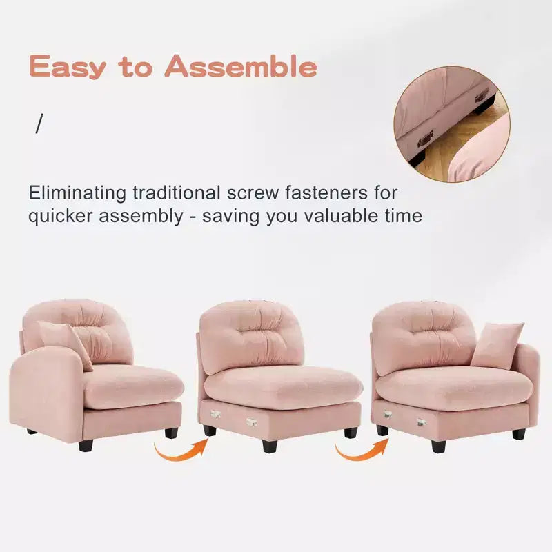 3-Seater Beige Modular Chenille Fabric Sectional U Shaped Couch With 2 Ottomans and 2 Throw Pillows for Living room